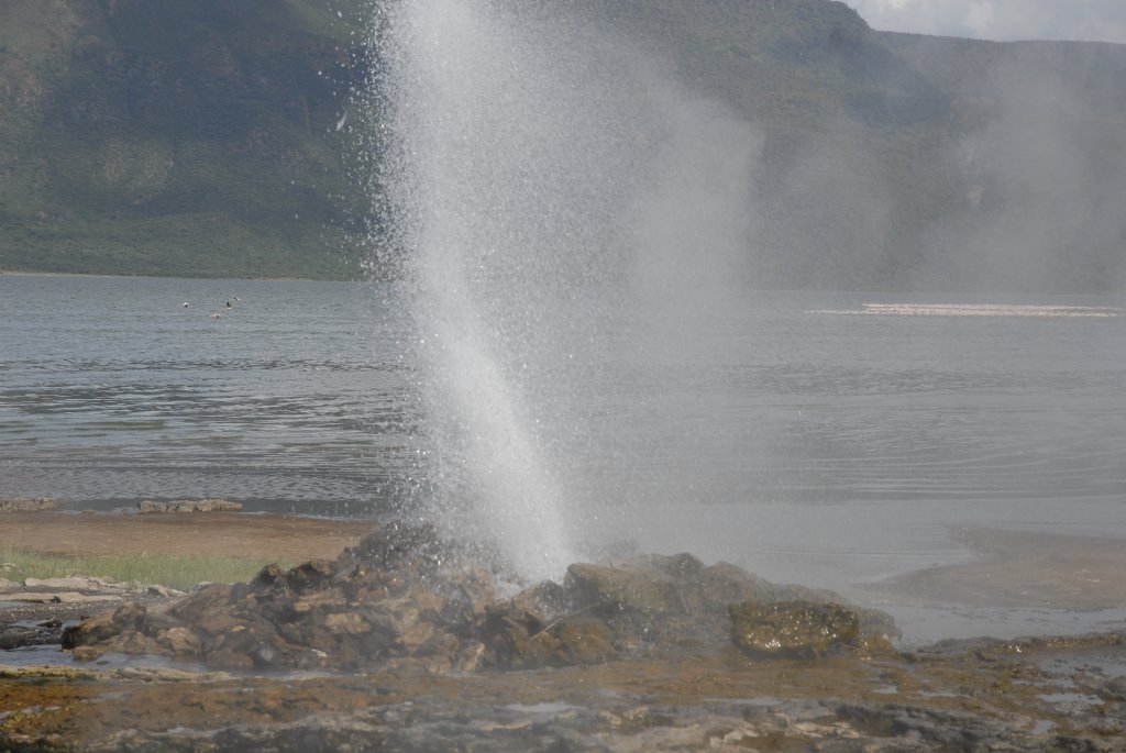 Geyser at the shores of Lake Bogoria, also known by its former name <em>Lake Hannington</em>, an area shaped by the volcanism of the Rift Valley.